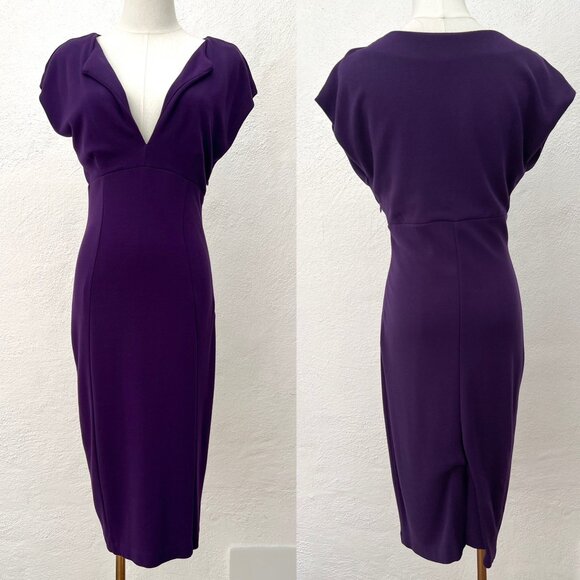 Mango Suit Purple Stretch Knit Sheath Midi Dress Size M Dark Romance/ Dark Siren - Picture 2 of 16